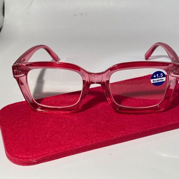 1554 Claudia Square Concave 1.5 NEW Pink Reading Glasses Blue Light Filter - Picture 2 of 9